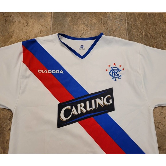 NWT Diadora Size Medium Glasgow Rangers White Blue Soccer Football Jersey - Picture 2 of 7